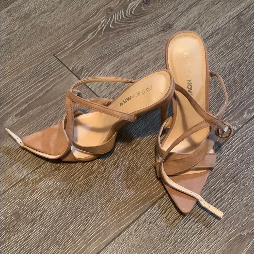 Fashion Nova Tan Strappy Heels